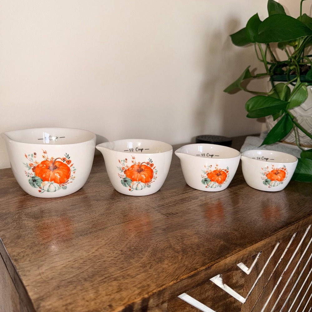 Ashland Pumpkin Measuring Cups Set Ceramic Nesting Cups‎ Kitchen Decor Farmhouse